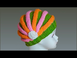 Шапочка Зефирка спицами для девочки. Шапка жгутами спицами.