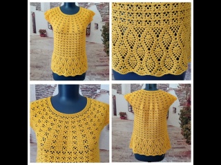 Летнее платье крючком с круглой кокеткой "Канарейка". Часть 1.