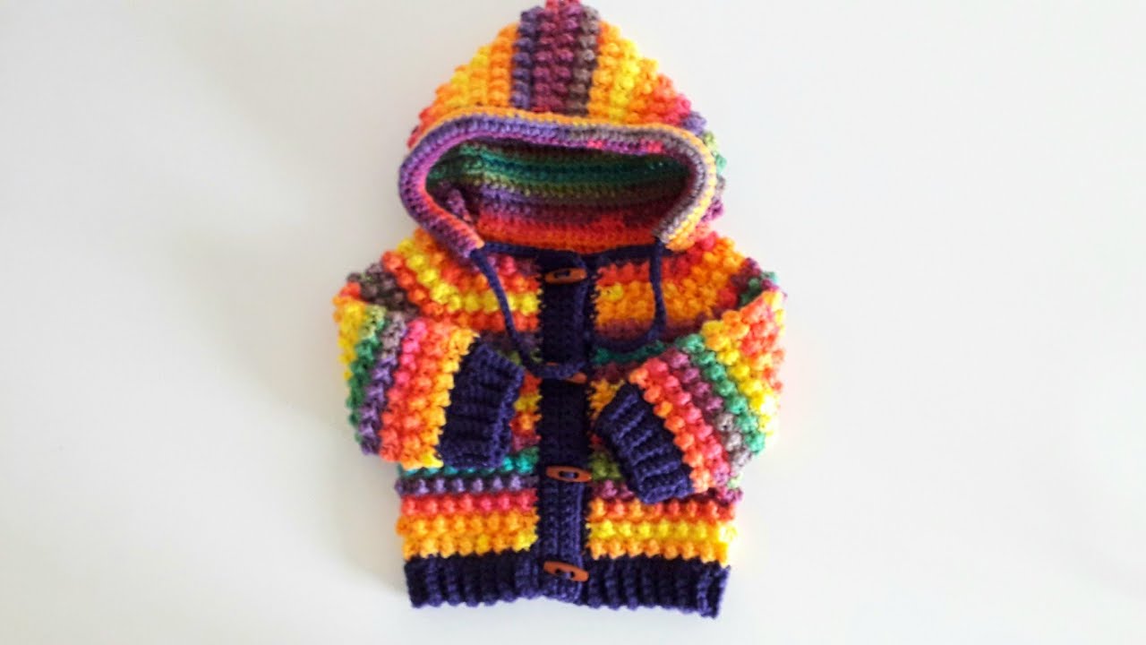 Вязание крючком #1 Детская кофточка с капишоном " Пупыришки "