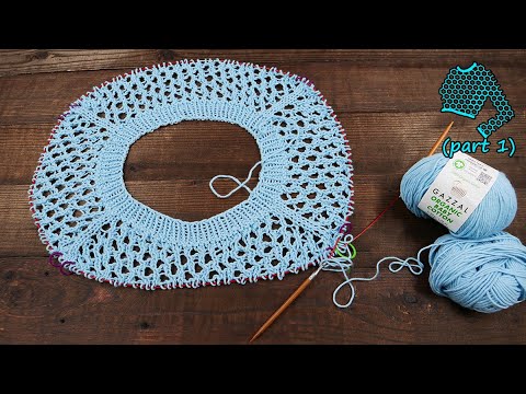 Кофта сетка спицами регланом сверху 