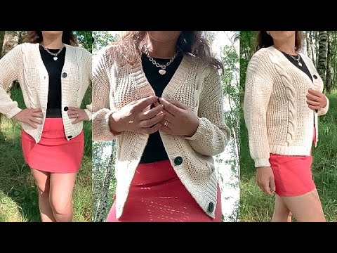 Подробный мастер класс по вязанию кардигана полупатентной резинкой с косой и v-образным вырезом.