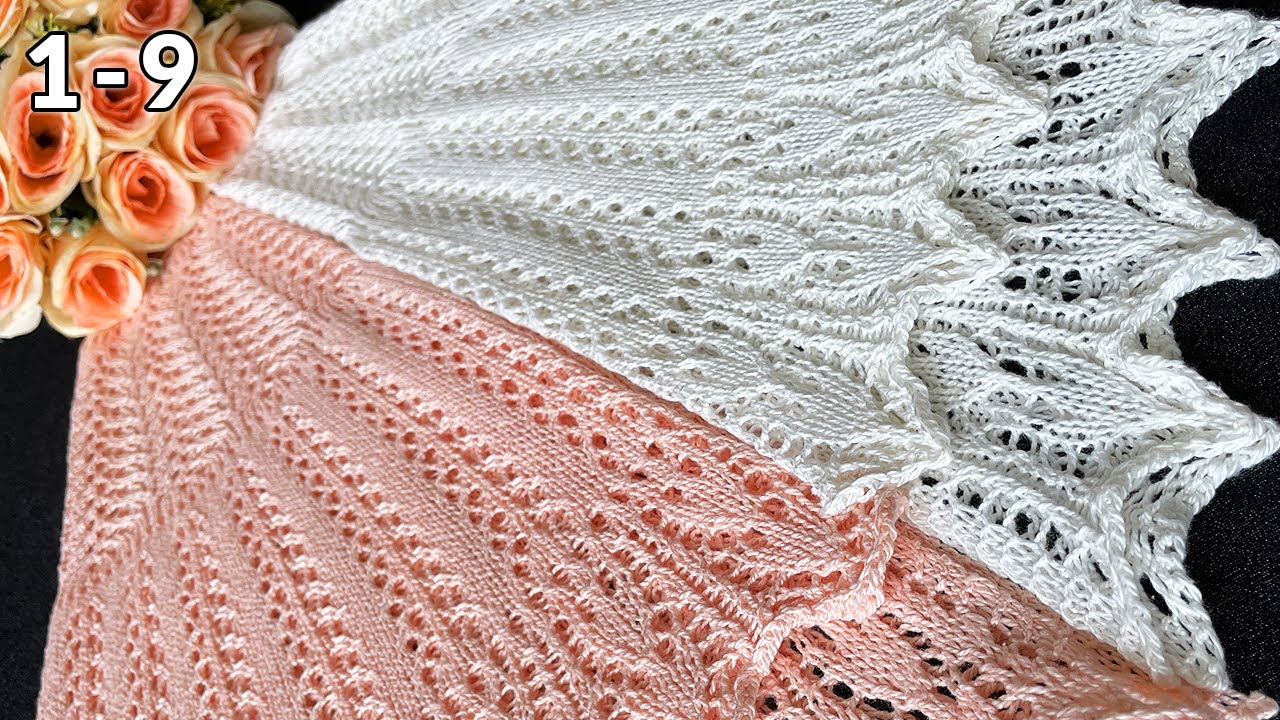 Шаль спицами, очень простая, Крылья чайки, 1-9