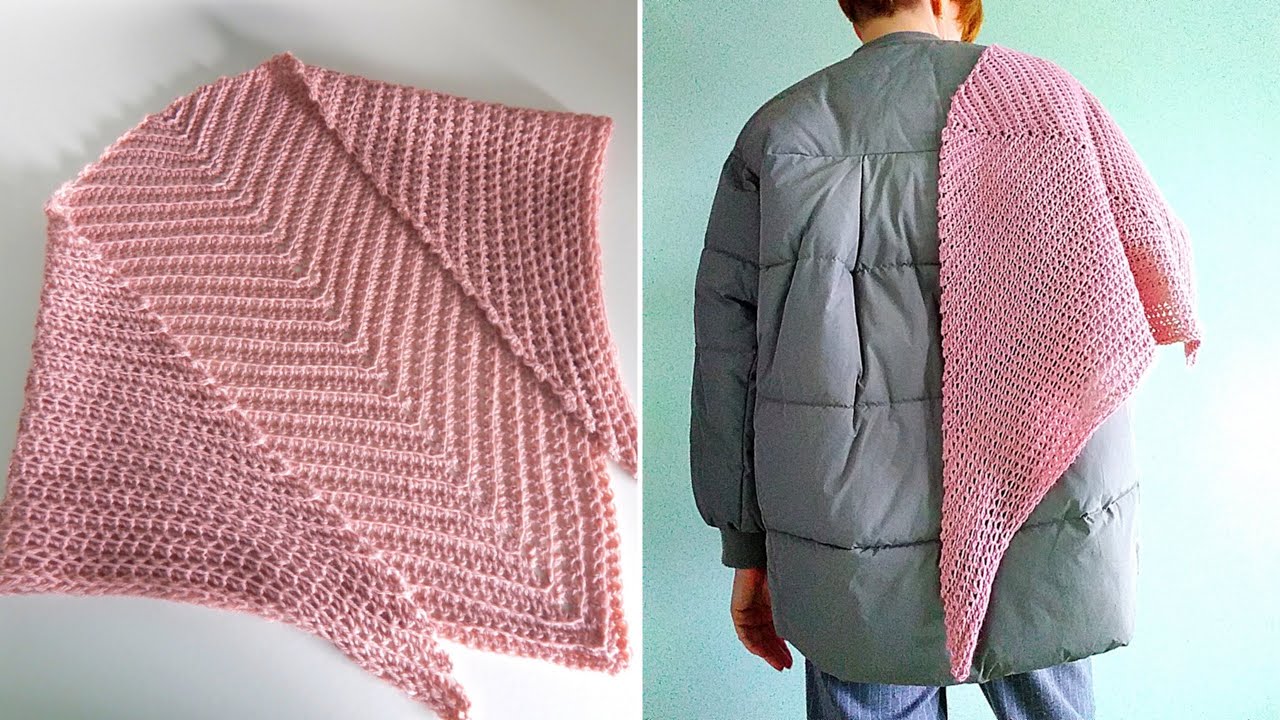 Очень простая косынка, шаль, бактус, платок крючком. Для начинающих