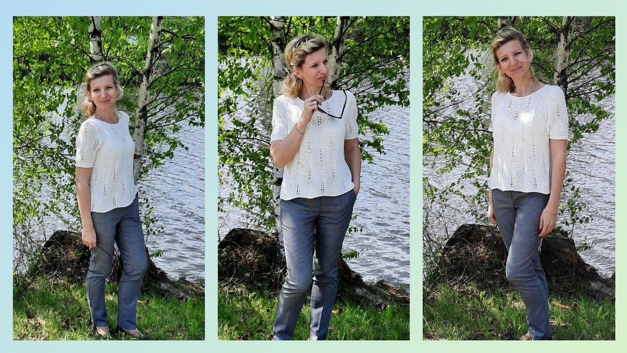 Блузка спицами "Белая черёмуха"./Подробное видео-описание 