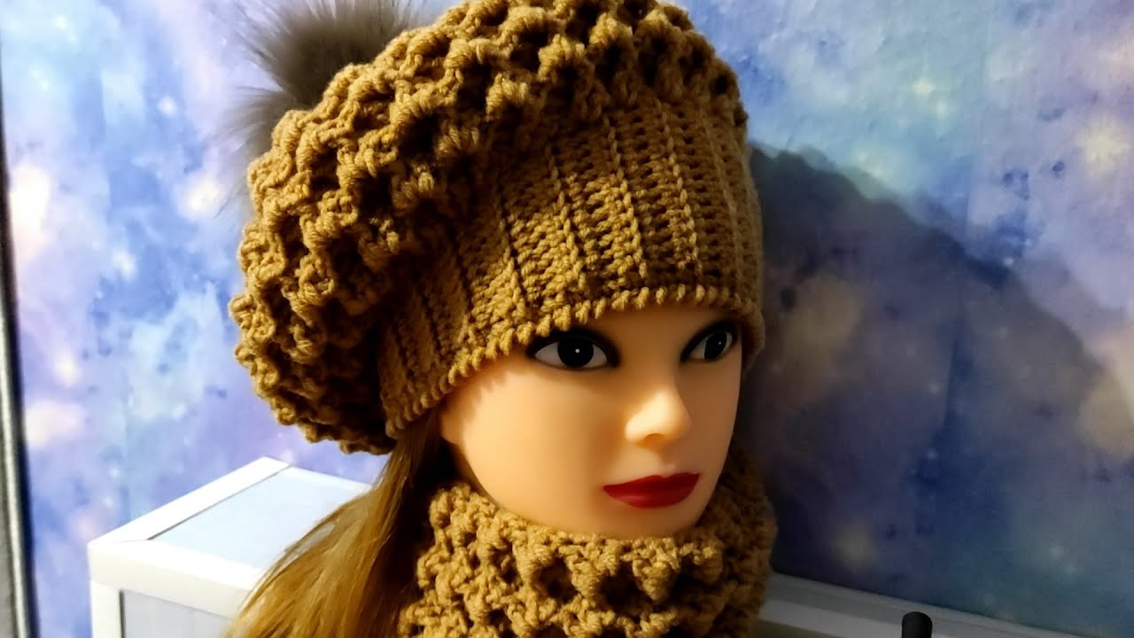 Объемный берет крючком.