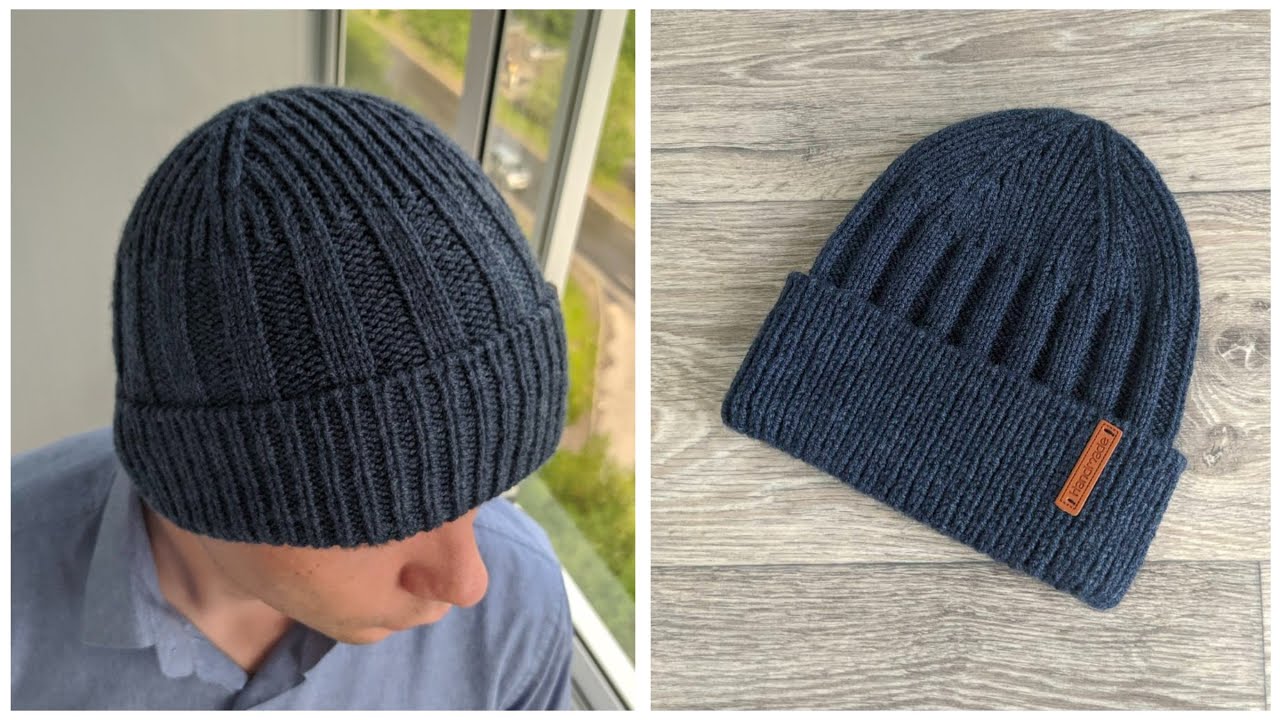 Мужская шапка спицами