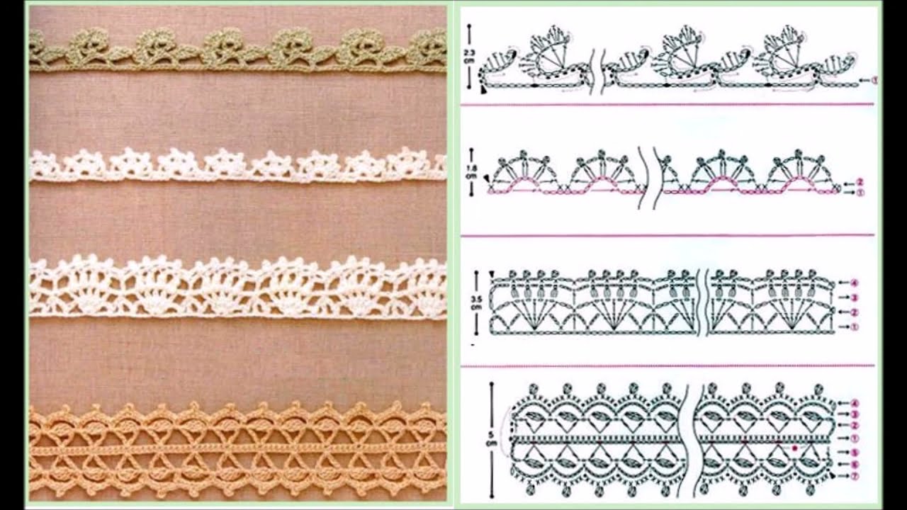 Ленточное кружево/ Ажурная тесьма/ Большая подборка схем для вязания крючком