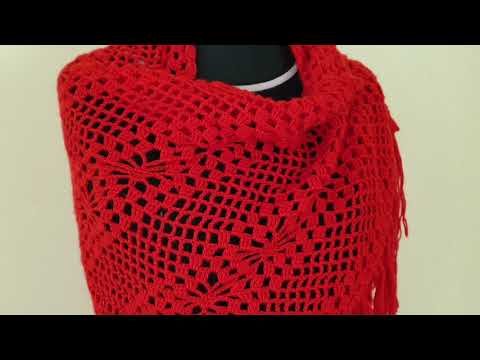 Шаль крючком "Рябиновый цвет"