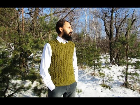 Вязание мужского жилета с косами