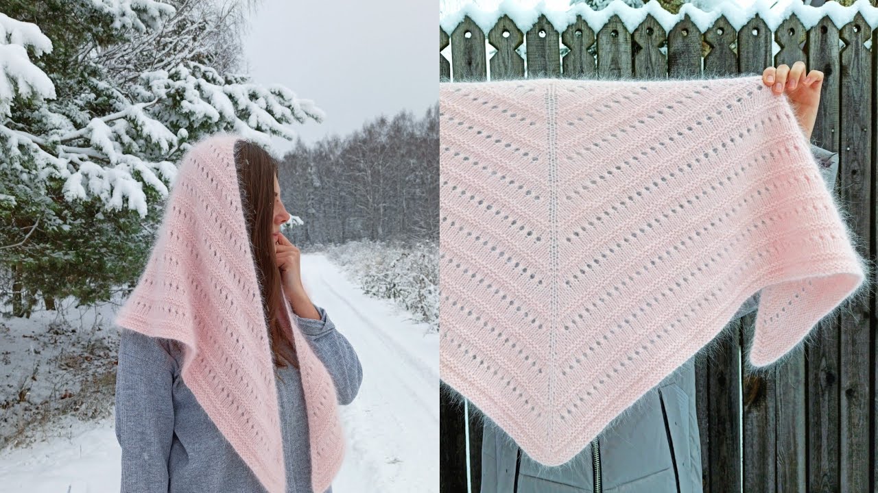 Шаль из пуха норки спицами с красивым узором подробный мастер класс по вязанию