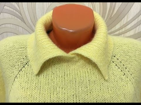 Свитер с отложным воротником спицами. 2 часть