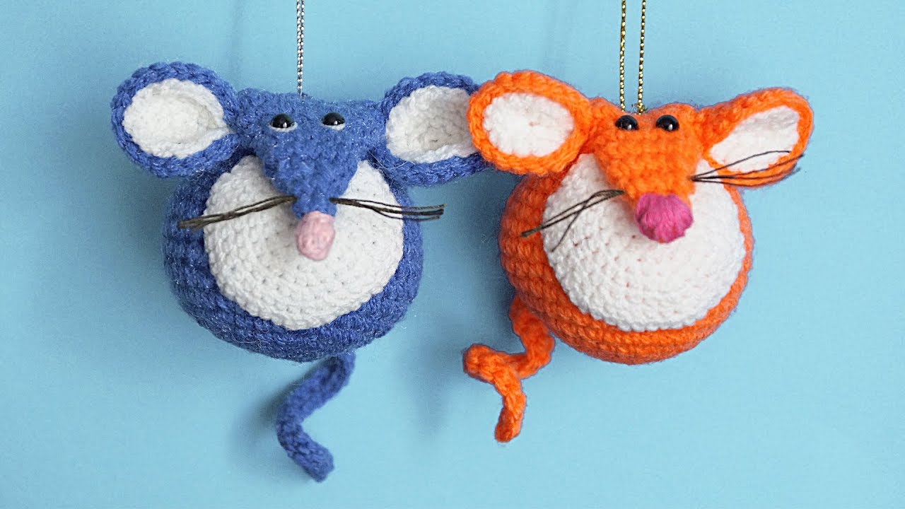 Мышка-шарик на елку крючком